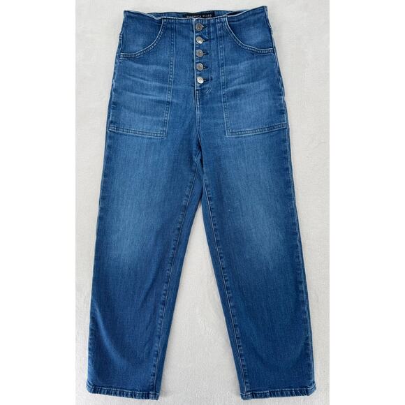 Veronica Beard Crosbie High Rise Crop Jean Wide Leg Denim 28 Button Fly - Picture 2 of 12